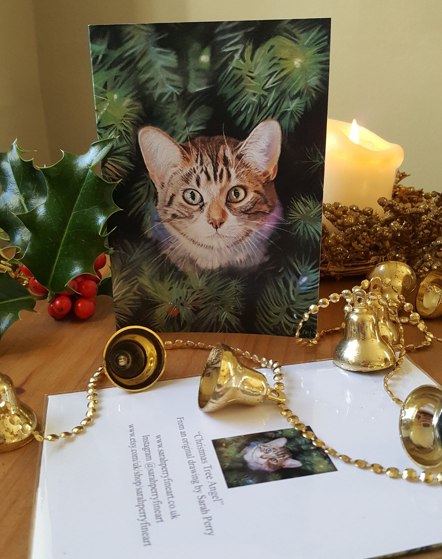 "Christmas Tree Angel" Pack of 5 Christmas cards showing a kitten design