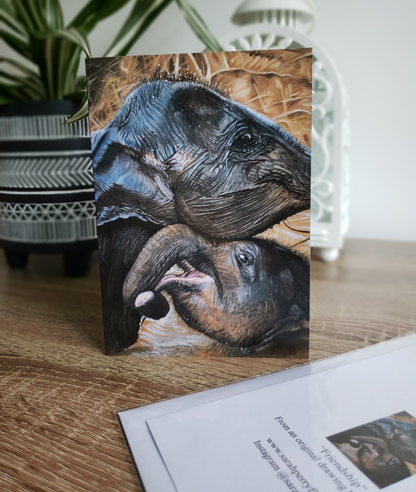 "Friendship" baby elephants greetings card