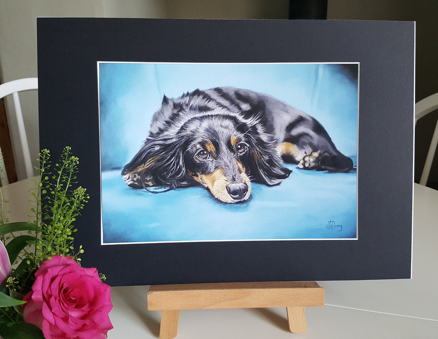 "Little Dog on a Blue Chair" Dachshund giclee print