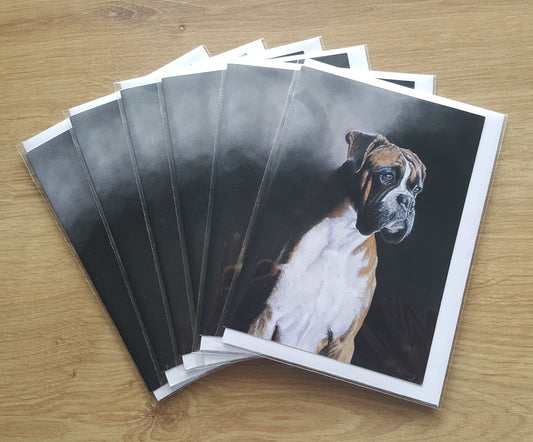 "Waiting" Pack of 5 Boxer dog greetings cards