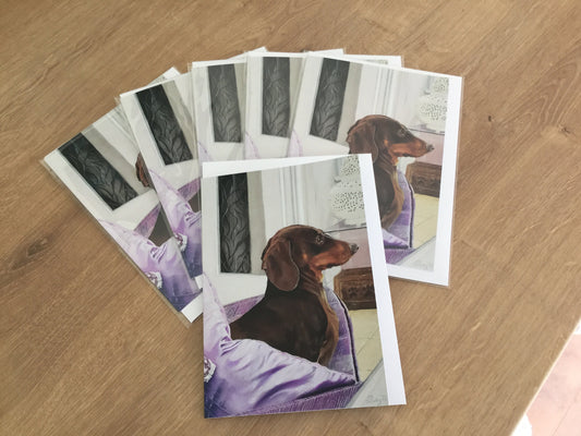 "Bertie" Pack of 5 Dachshund greetings cards