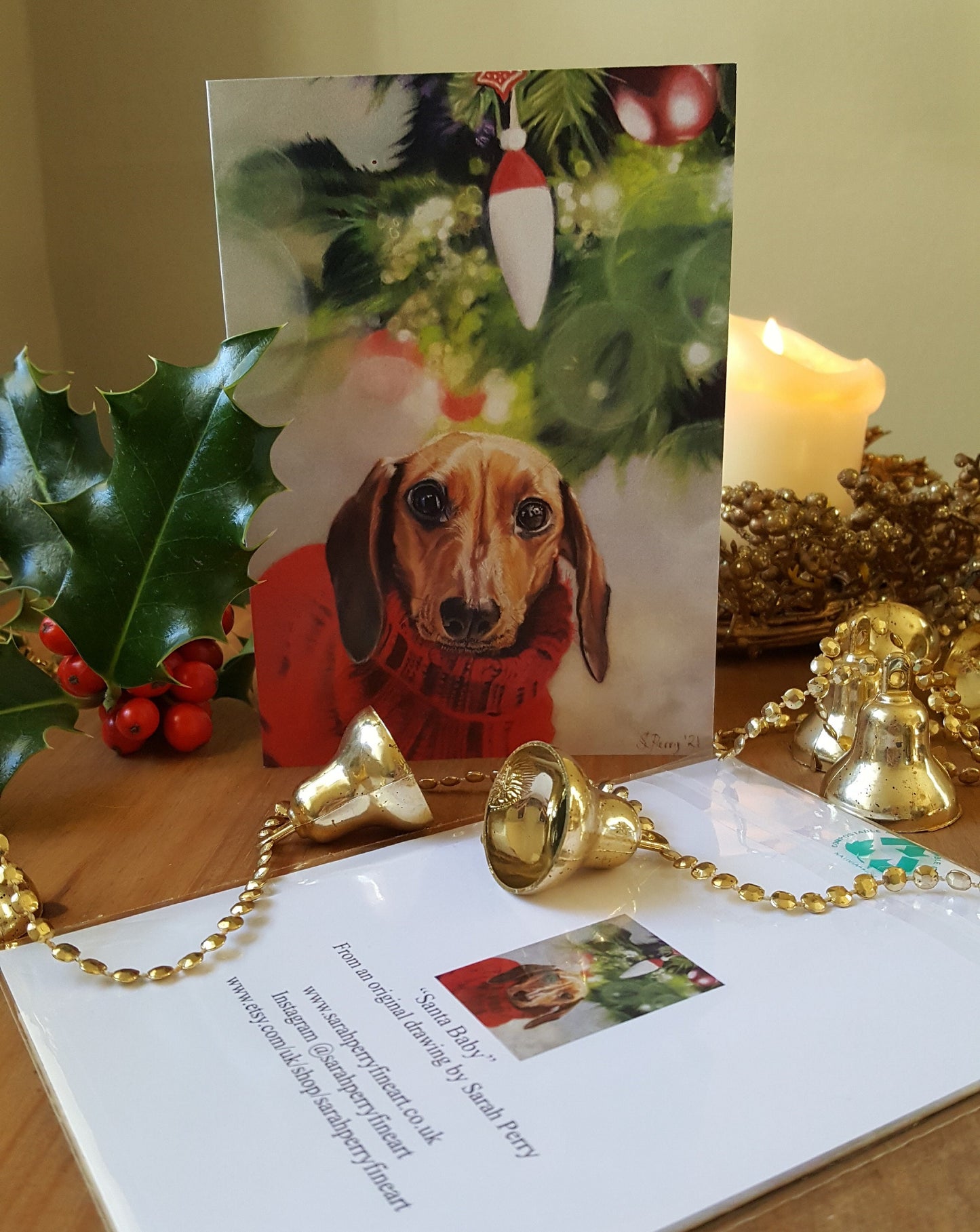 "Santa Baby" Pack of 5 Dachshund Christmas cards
