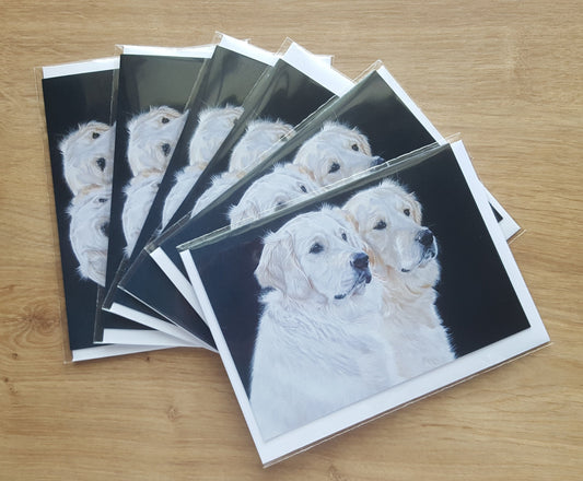 "Clarence and Percy" Pack of 5  Golden retriever greetings cards